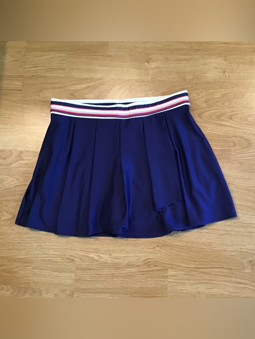 Lucky in Love Navy Pleated Skater Skirt with Striped Waistband